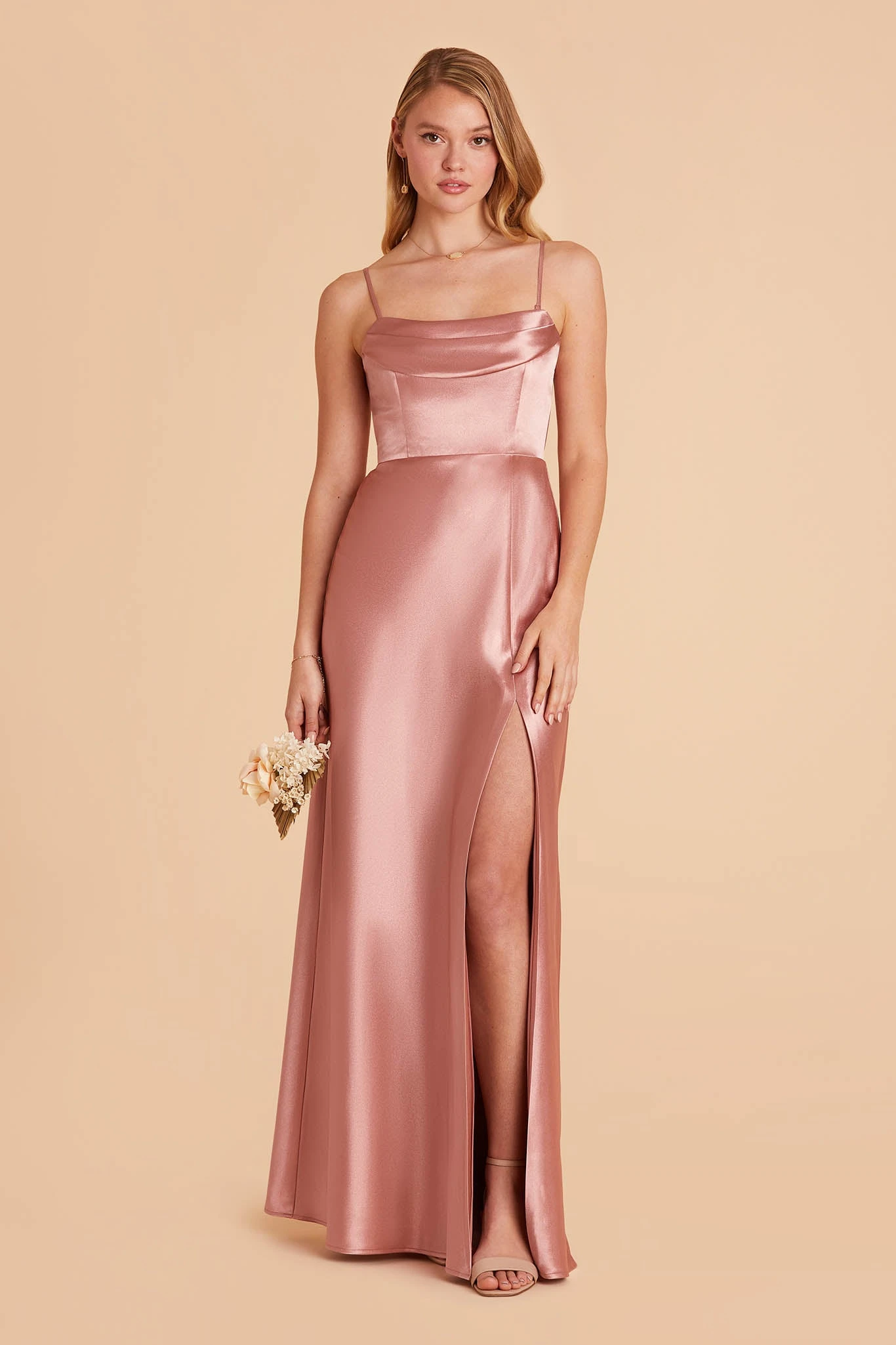 Mia Shiny Satin Convertible Dress - Desert Rose - Image 9
