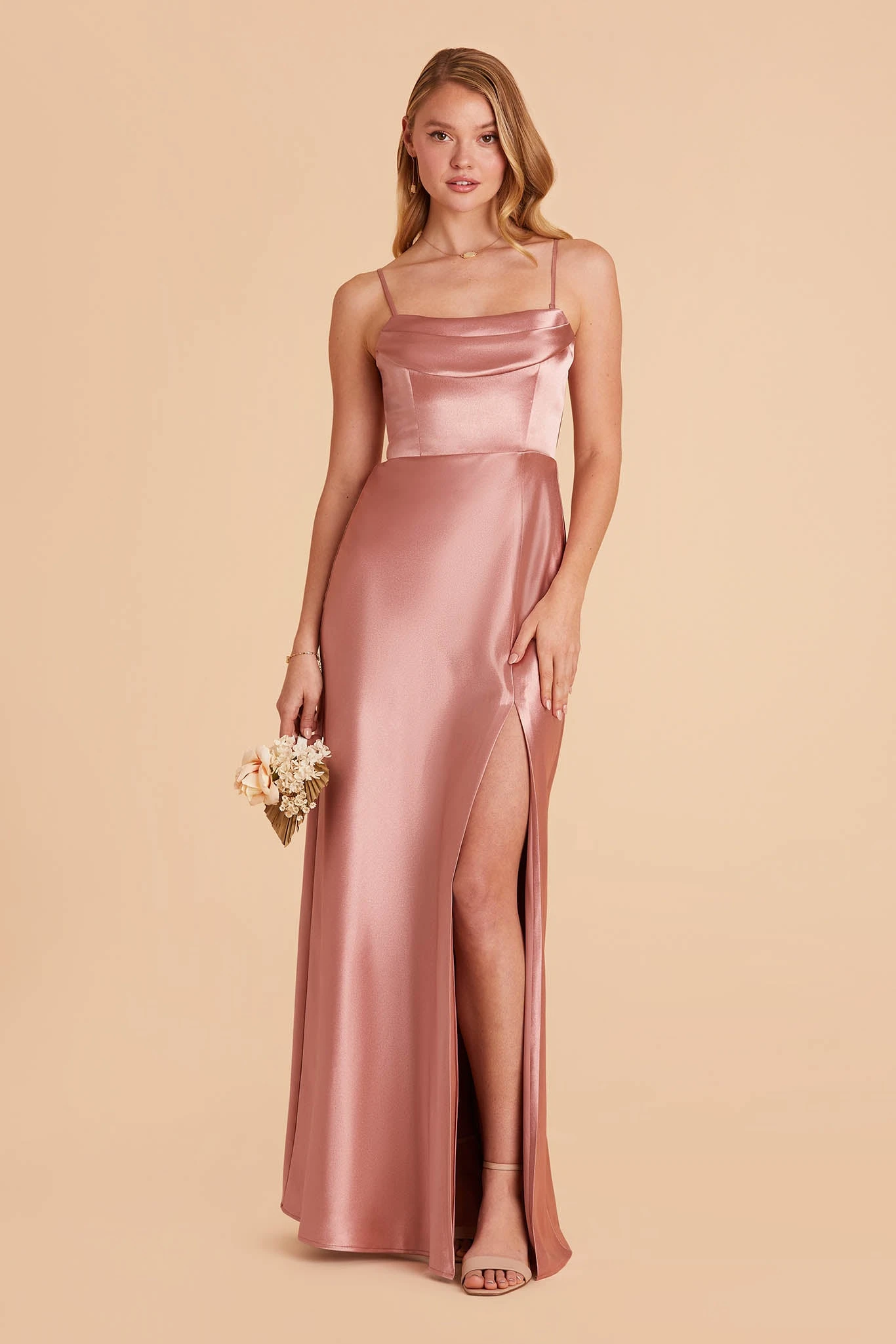 Mia Shiny Satin Convertible Dress - Desert Rose - Image 11