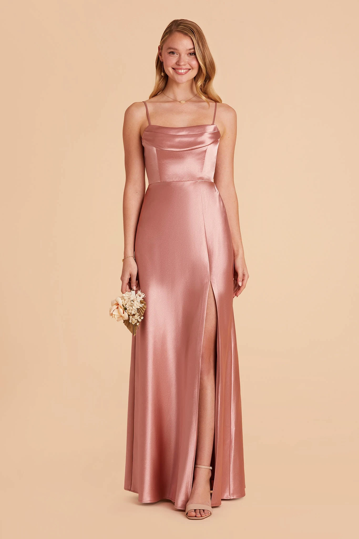 Mia Shiny Satin Convertible Dress - Desert Rose - Image 6