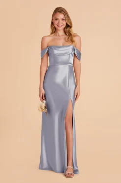 Mia Shiny Satin Convertible Dress - Dusty Blue