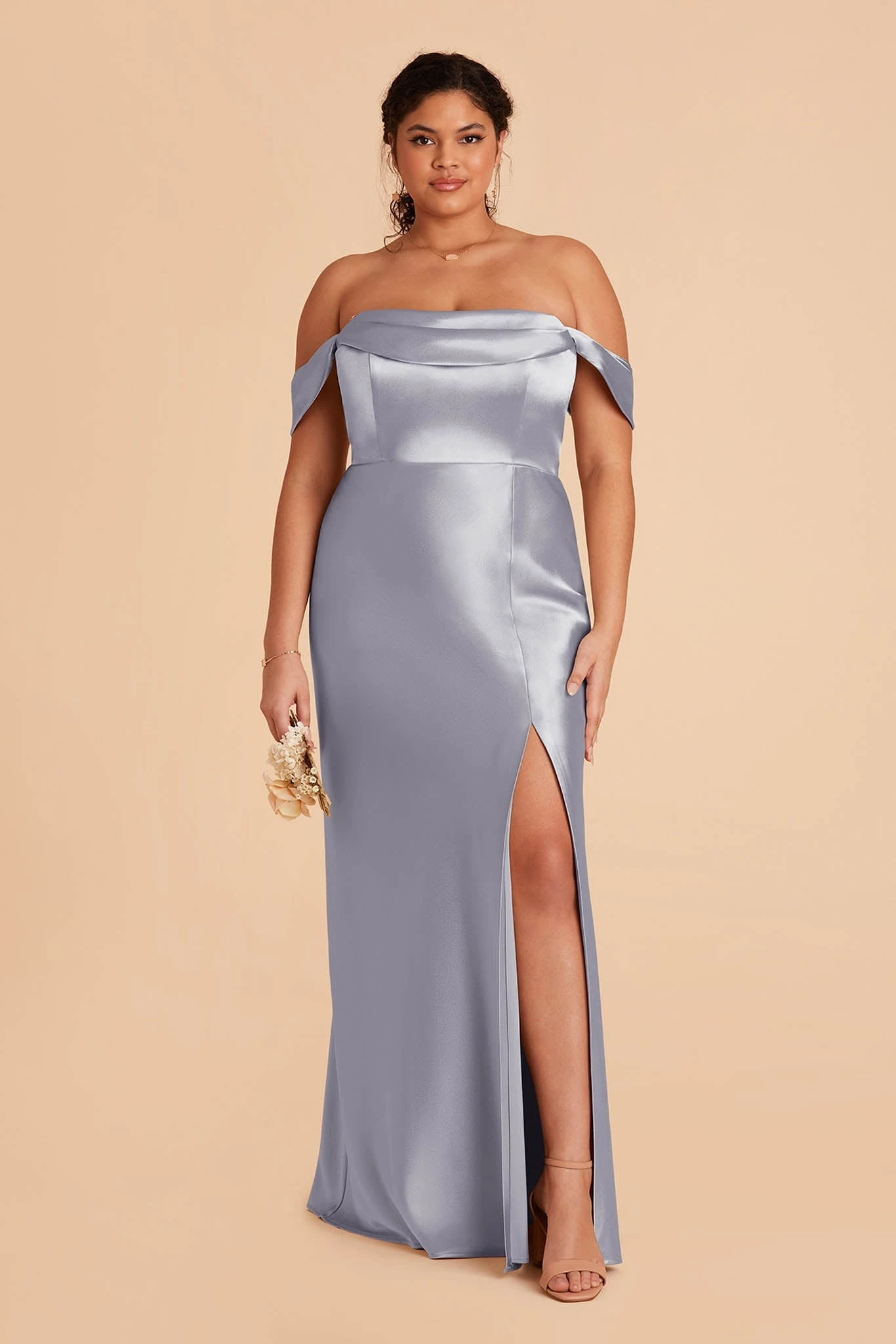 Mia Shiny Satin Convertible Dress - Dusty Blue - Image 9