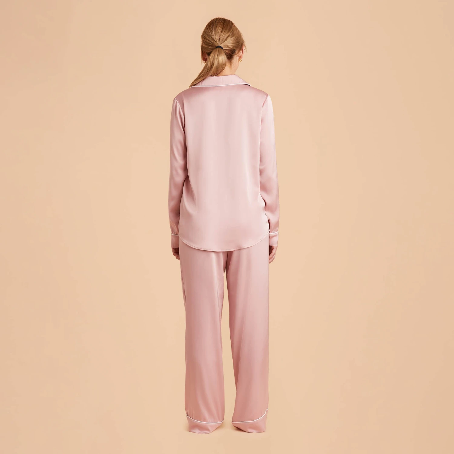 Jonny Long Sleeves And Pants Satin PJ Set - Dusty Pink - Image 13