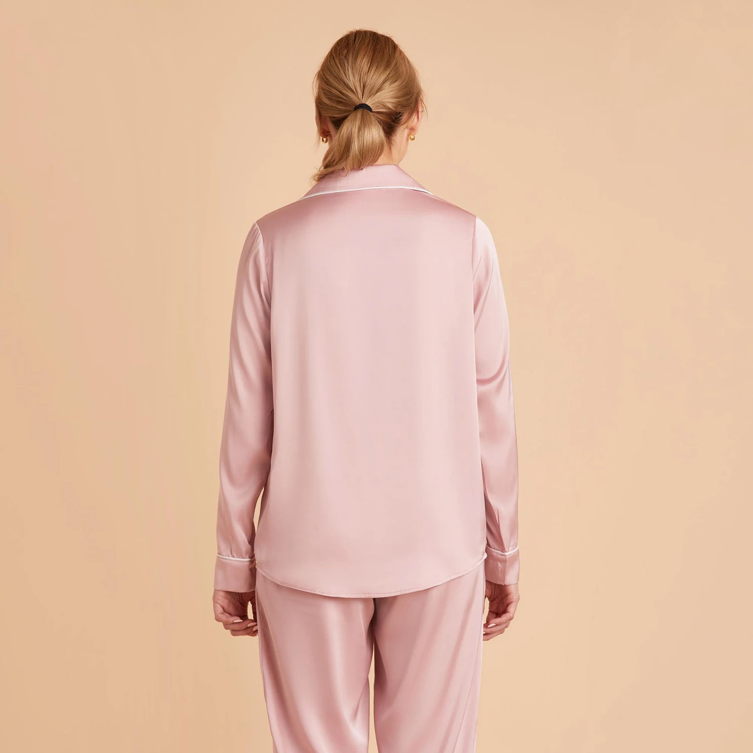 Jonny Satin Long Sleeve Pajama Top - Dusty Pink - Image 6