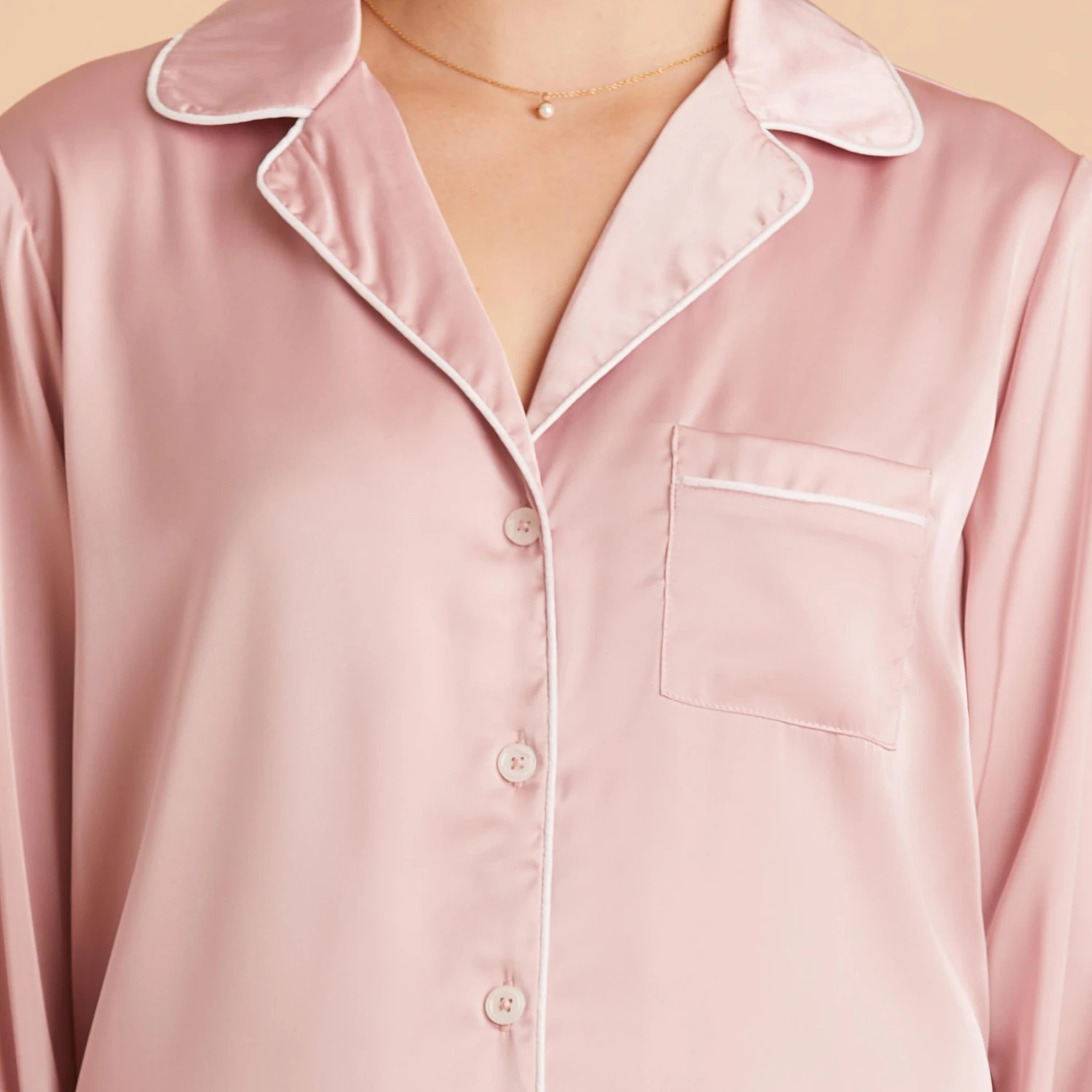 Jonny Satin Long Sleeve Pajama Top - Dusty Pink - Image 15
