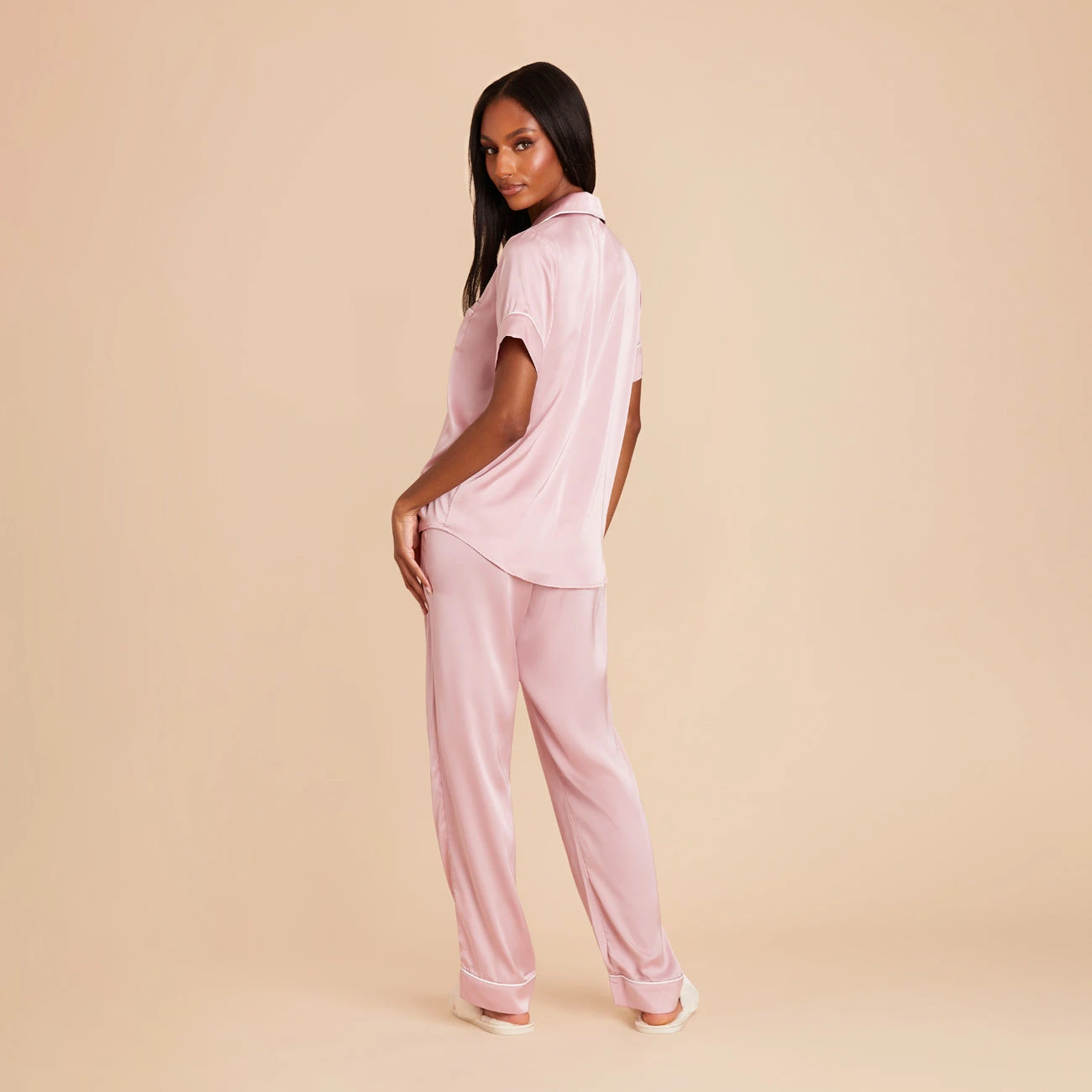 Jonny Satin Short Sleeve And Pant Set - Dusty Pink - Image 2
