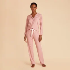 Jonny Long Sleeve Pajama And Pants Set - Dusty Rose