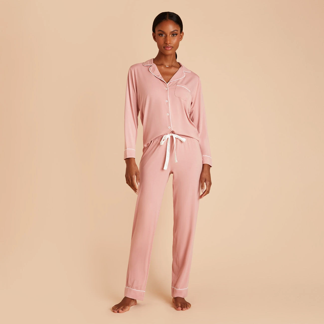 Jonny Long Sleeve Pajama And Pants Set - Dusty Rose - Image 2