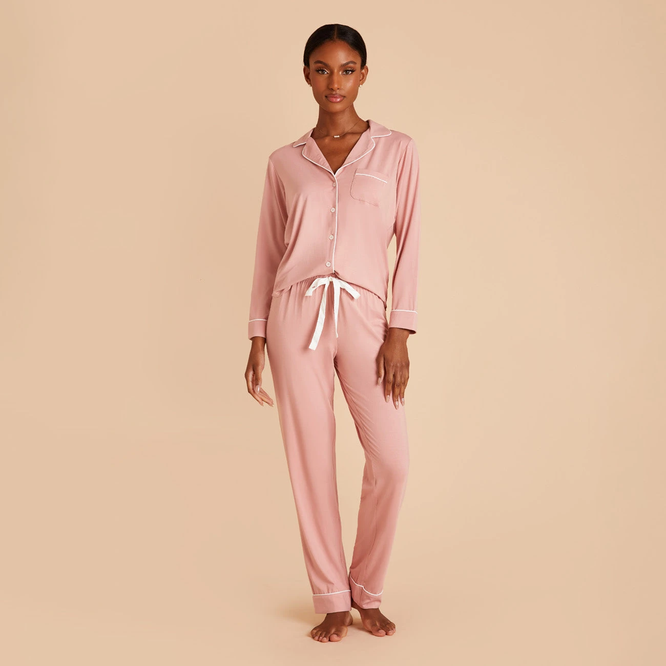 Jonny Long Sleeve Pajama And Pants Set - Dusty Rose - Image 3