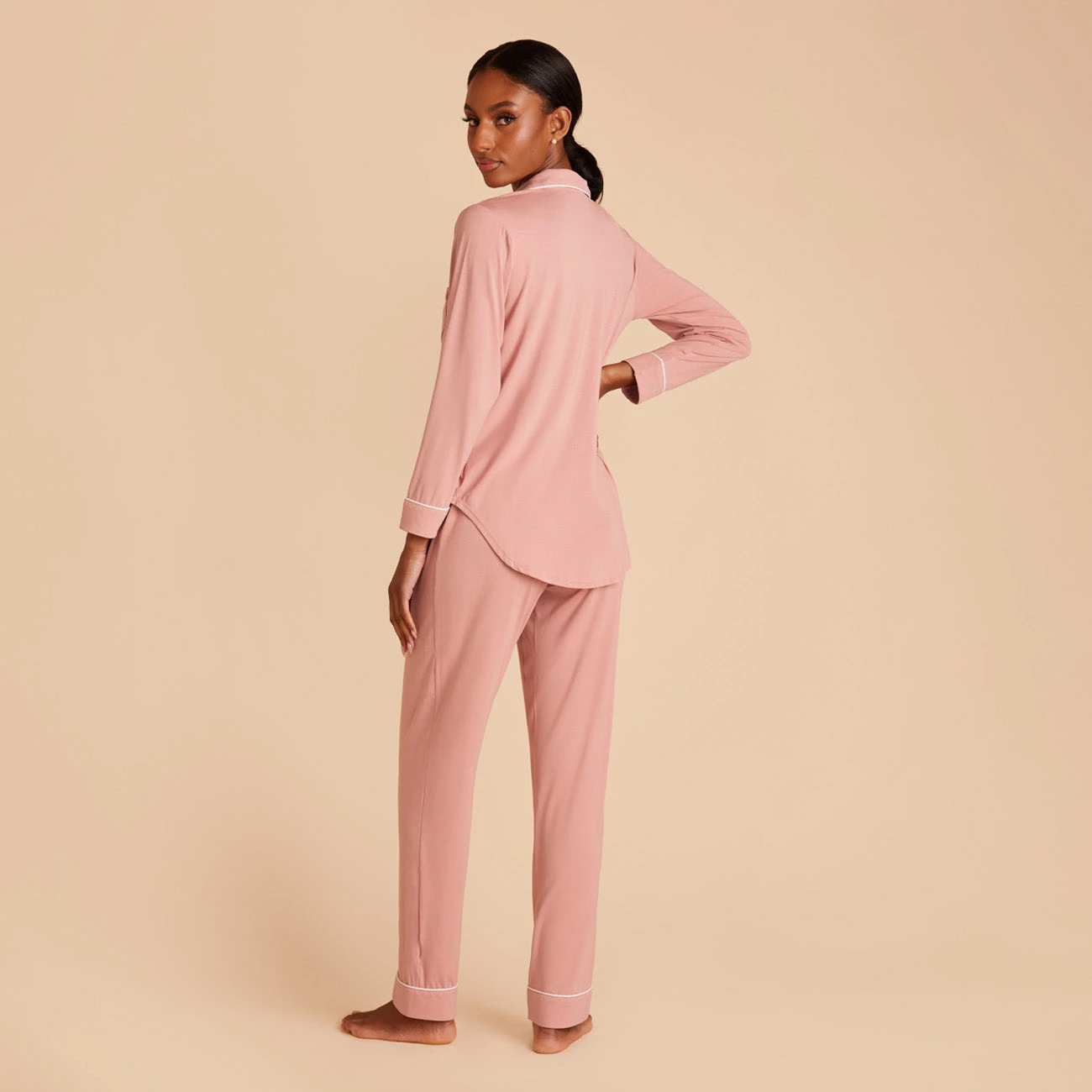 Jonny Long Sleeve Pajama And Pants Set - Dusty Rose - Image 4