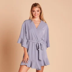 Kenny Ruffle Robe - Dusty Blue