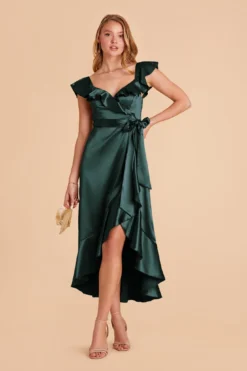 James Shiny Satin Midi Dress - Emerald