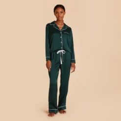 Jonny Long Sleeves And Pants Satin PJ Set - Emerald