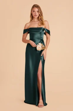 Mia Shiny Satin Convertible Dress - Emerald