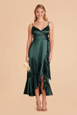 YC Shiny Satin Midi Dress - Emerald