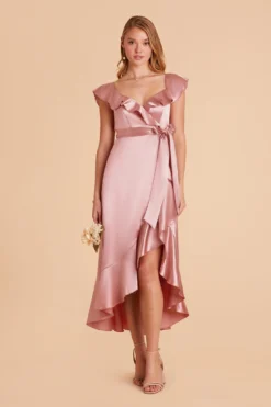 James Shiny Satin Midi Dress - English Rose