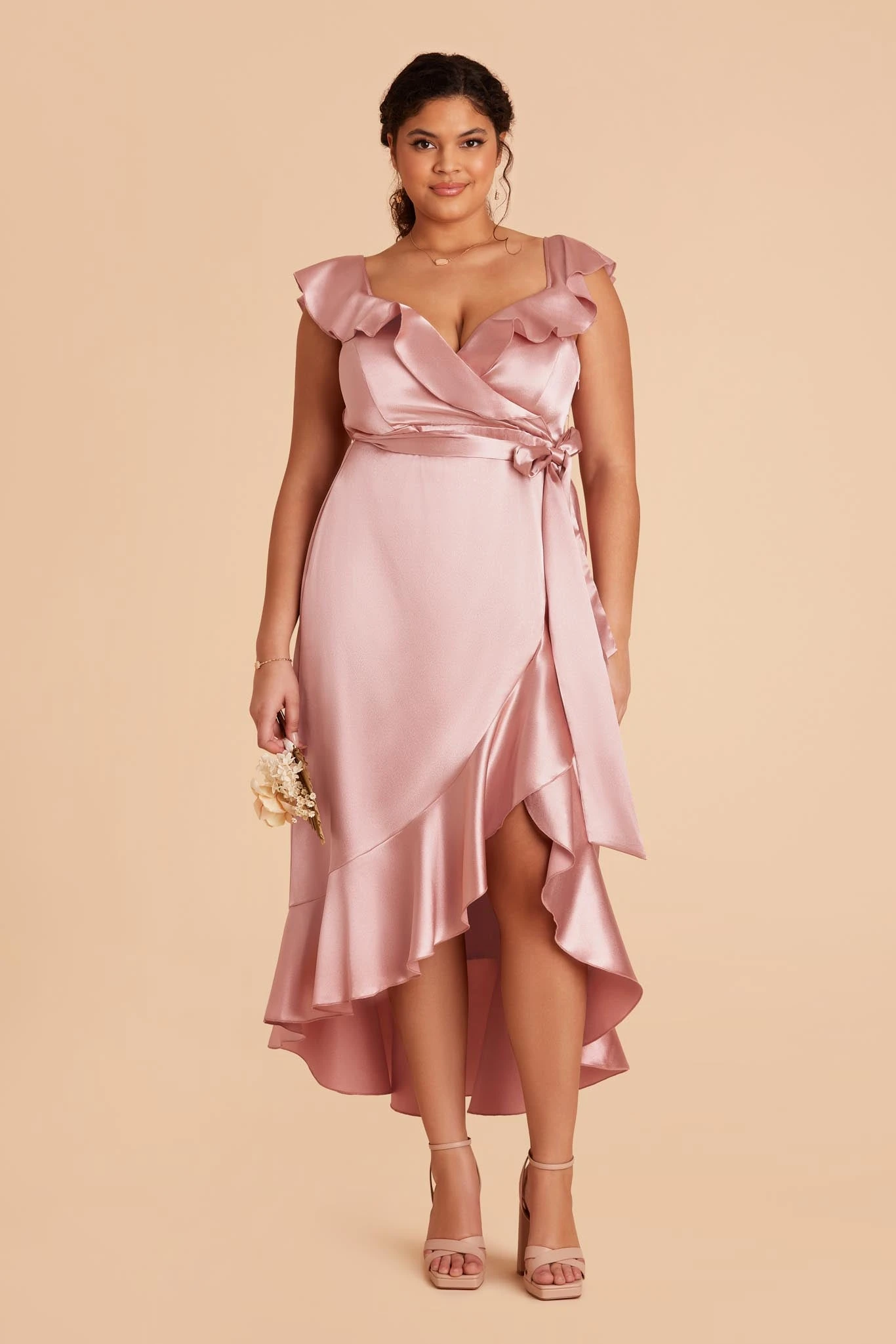 James Shiny Satin Midi Dress - English Rose - Image 2