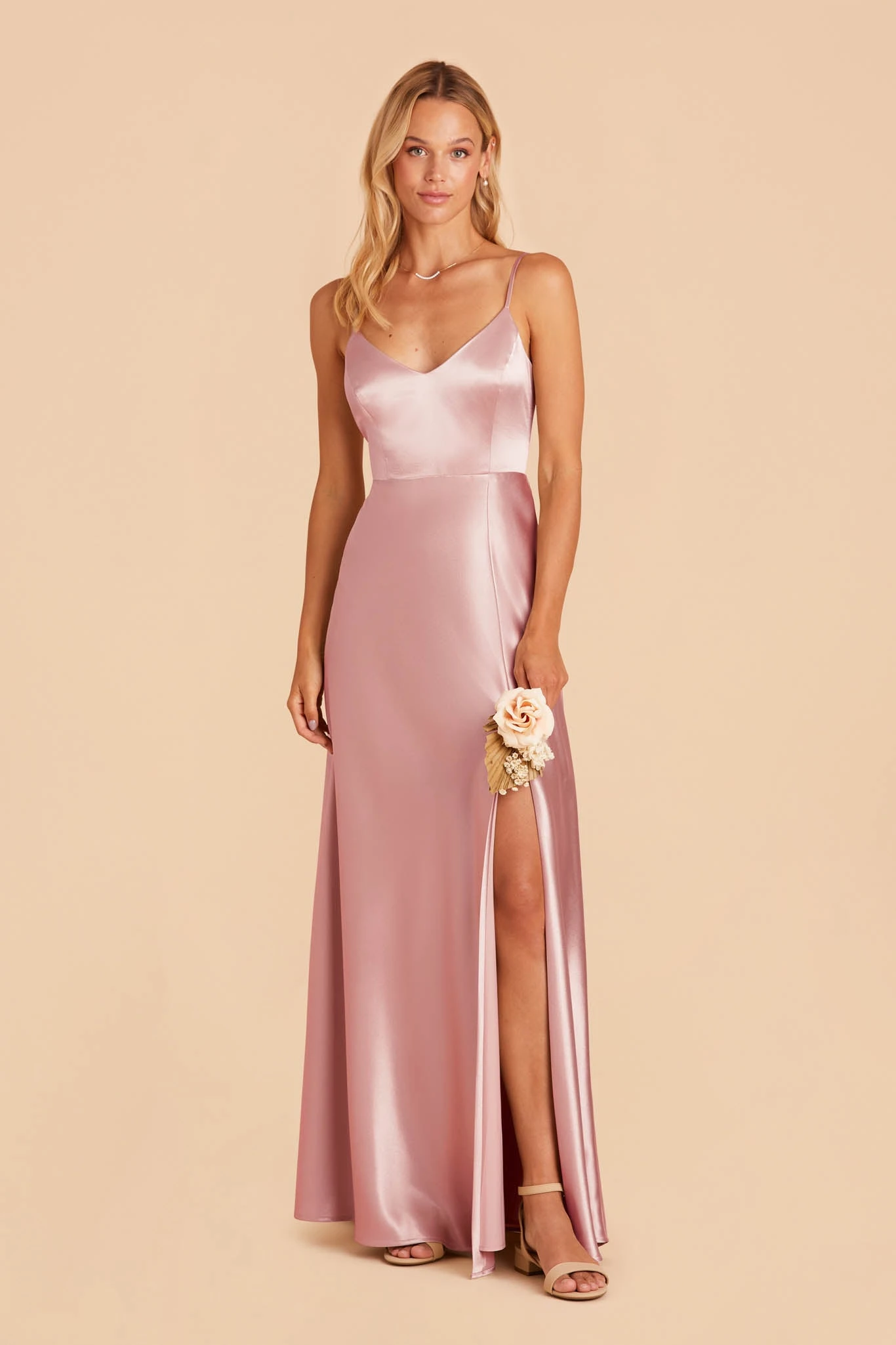 Jay Shiny Satin Dress - English Rose - Image 5