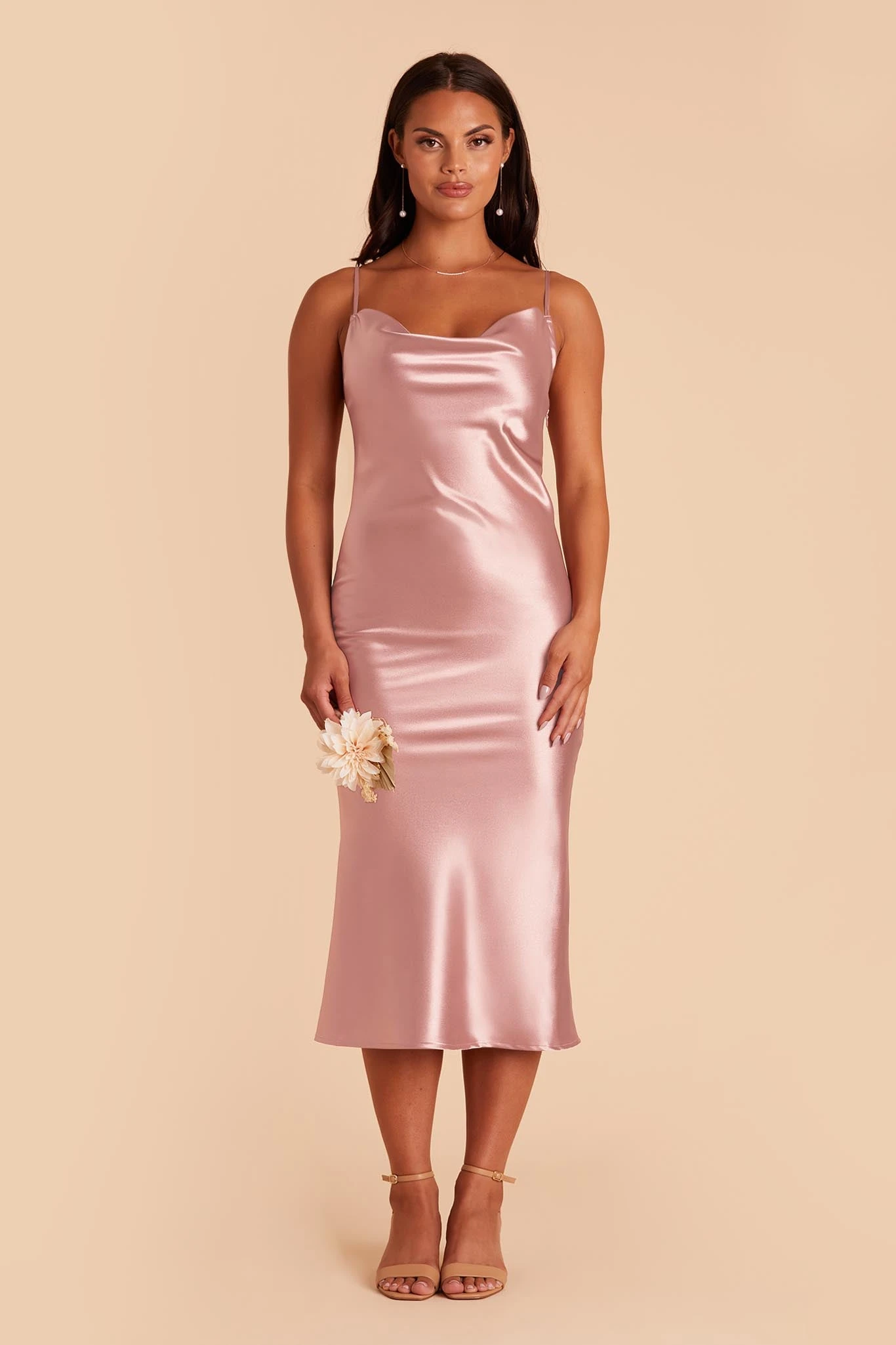 Lisa Shiny Satin Midi Dress - English Rose - Image 5