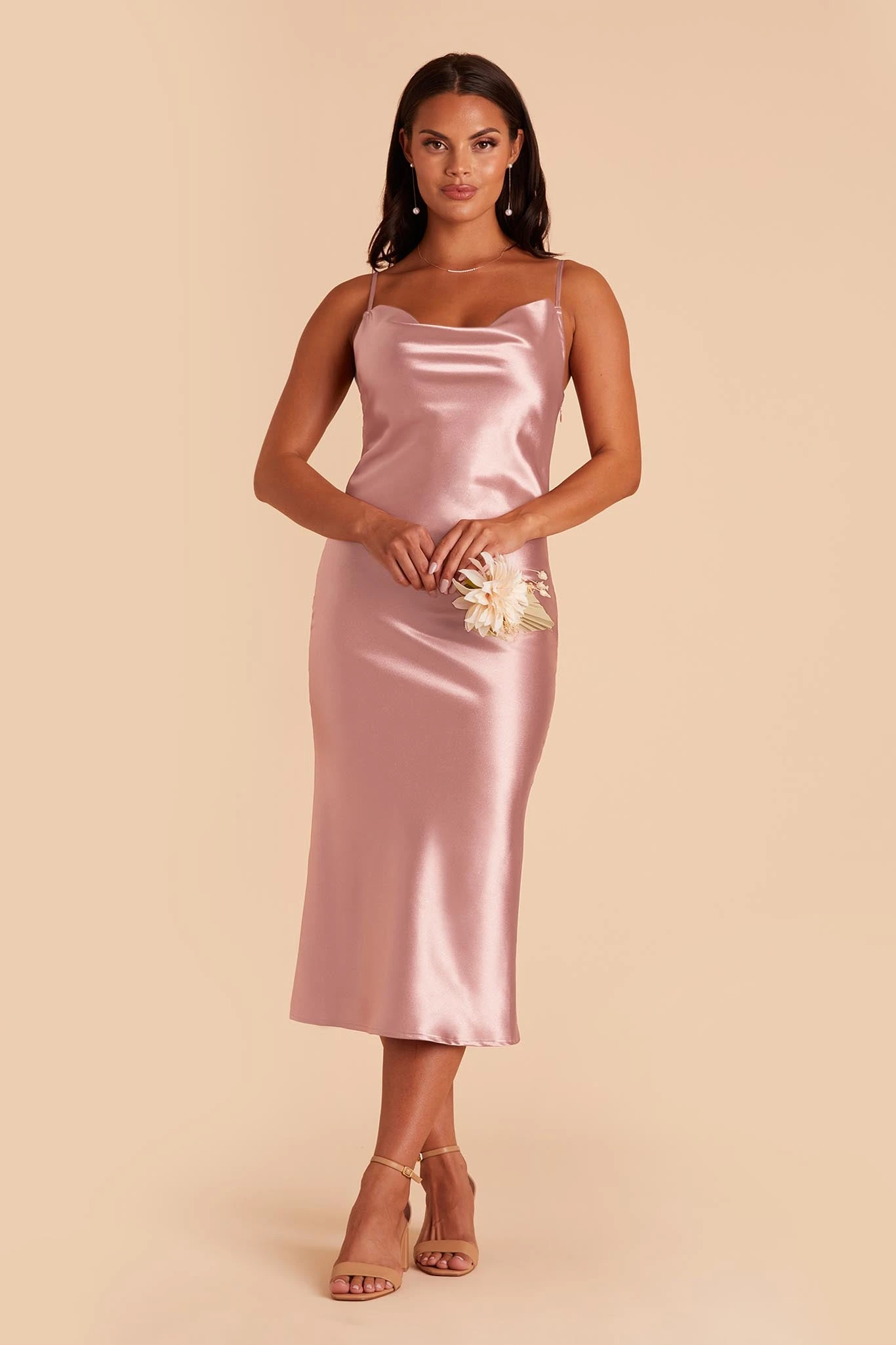 Lisa Shiny Satin Midi Dress - English Rose