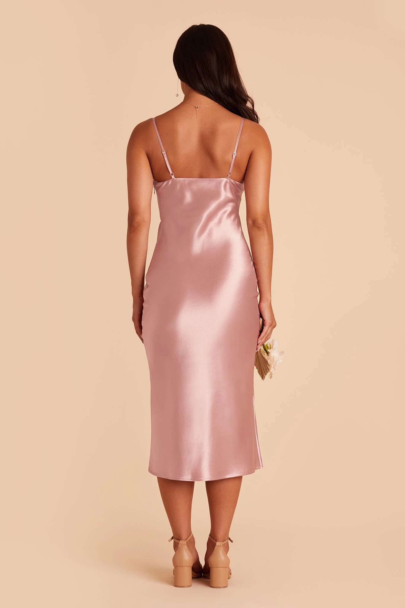 Lisa Shiny Satin Midi Dress - English Rose - Image 6