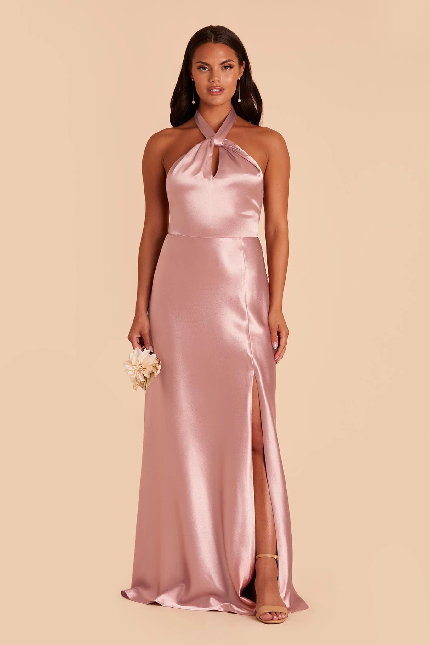 Monica Shiny Satin Dress - English Rose - Image 3