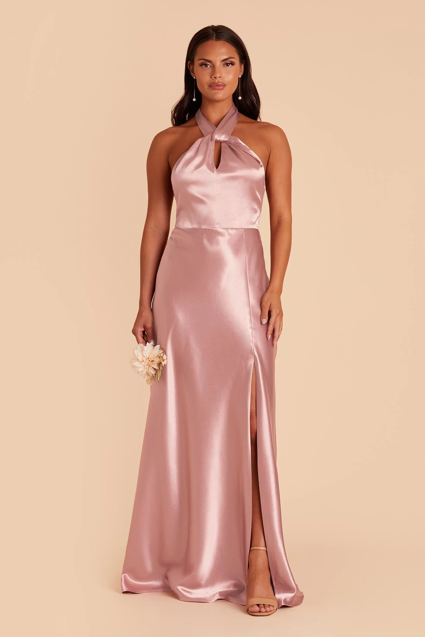 Monica Shiny Satin Dress - English Rose - Image 4