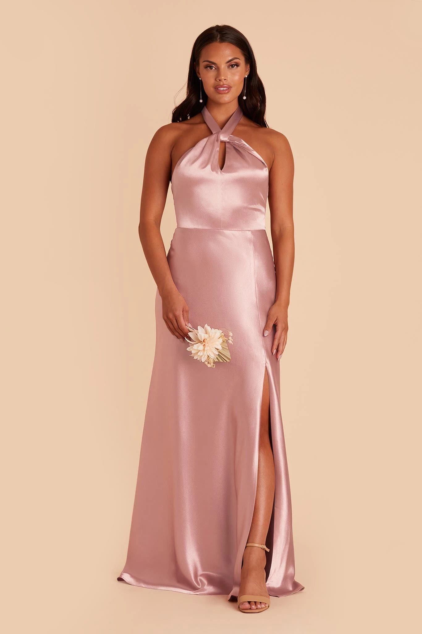 Monica Shiny Satin Dress - English Rose - Image 5