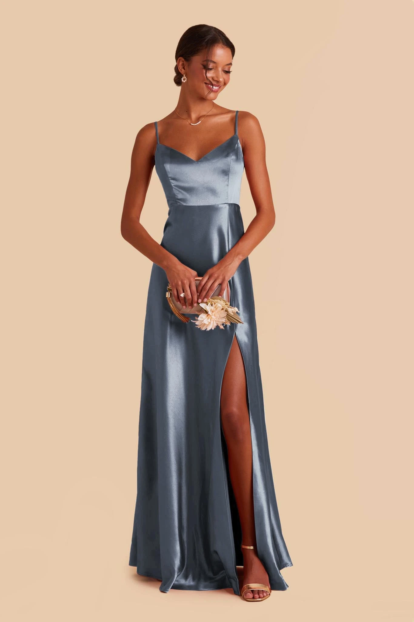 Jay Shiny Satin Dress - French Blue - Image 2