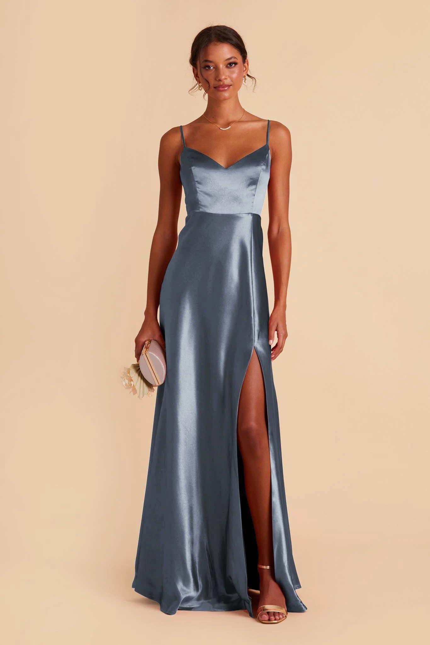 Jay Shiny Satin Dress - French Blue - Image 3
