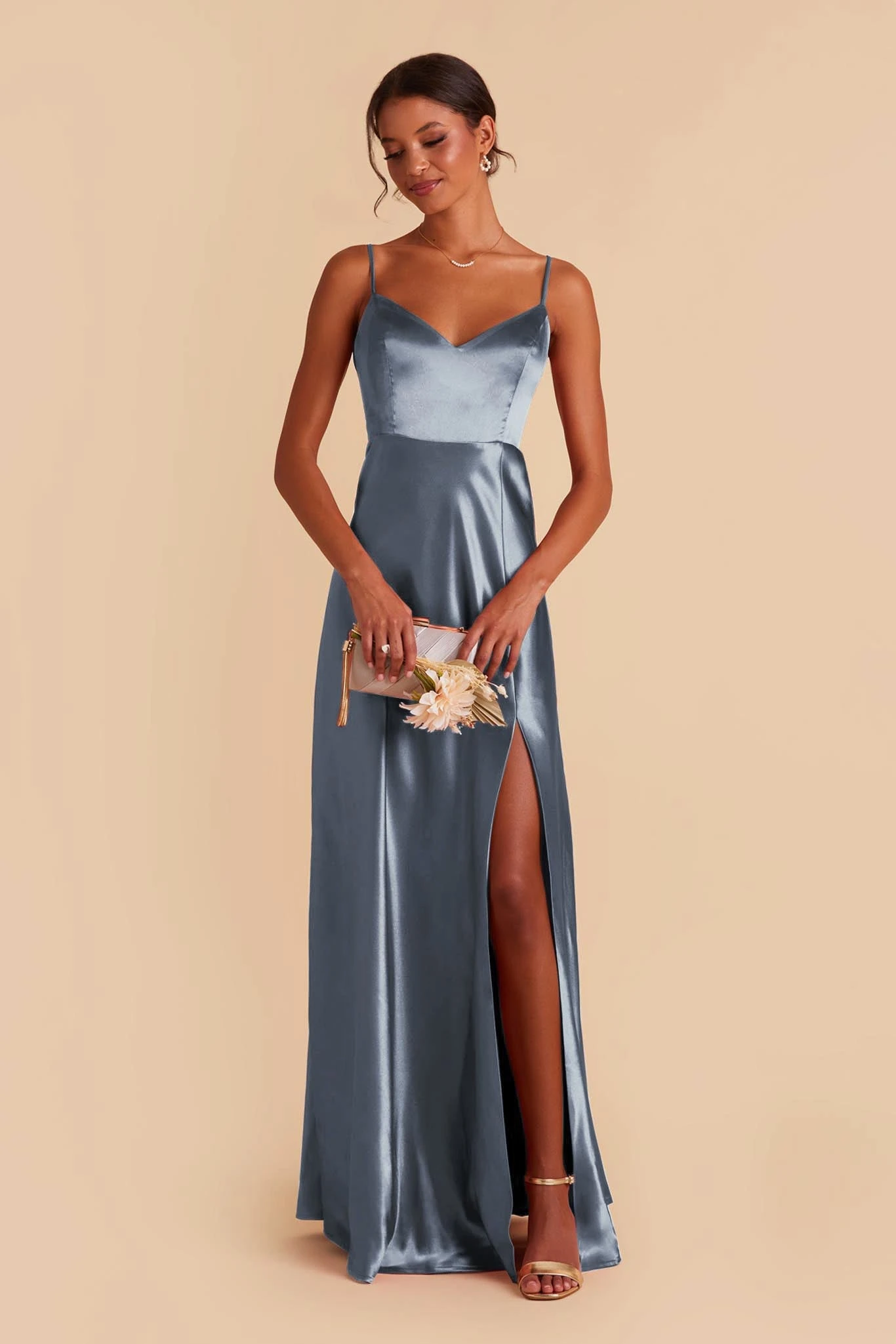 Jay Shiny Satin Dress - French Blue - Image 4