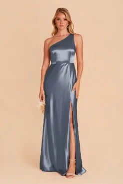 Kira Shiny Satin Dress - French Blue