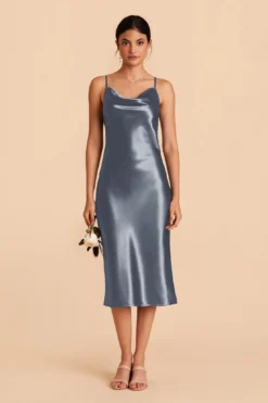 Lisa Shiny Satin Midi Dress - French Blue