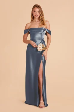 Mia Shiny Satin Convertible Dress - French Blue