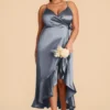 YC Shiny Satin Midi Dress - French Blue