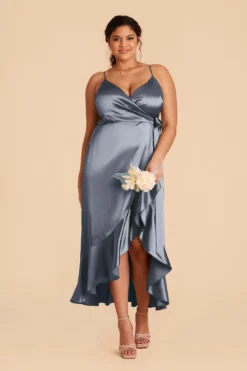 YC Shiny Satin Midi Dress - French Blue