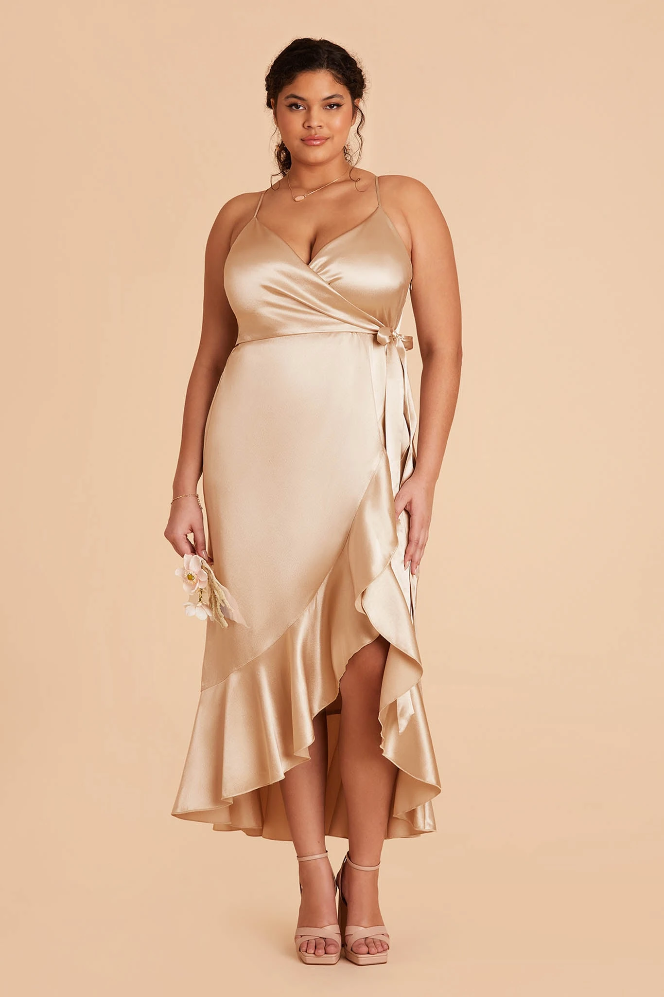 YC Shiny Satin Midi Dress - Gold - Image 7