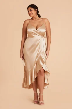 YC Shiny Satin Midi Dress - Gold