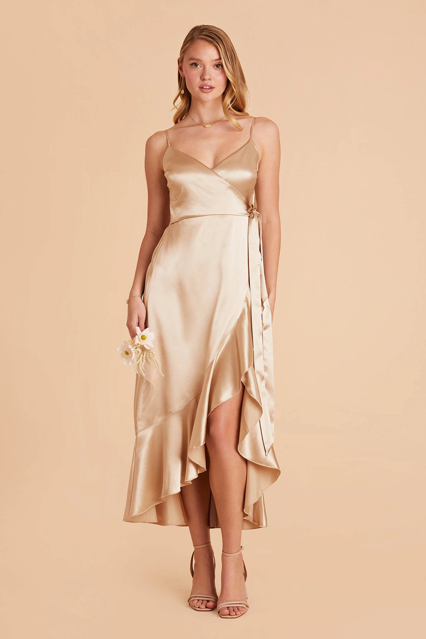 YC Shiny Satin Midi Dress - Gold - Image 5