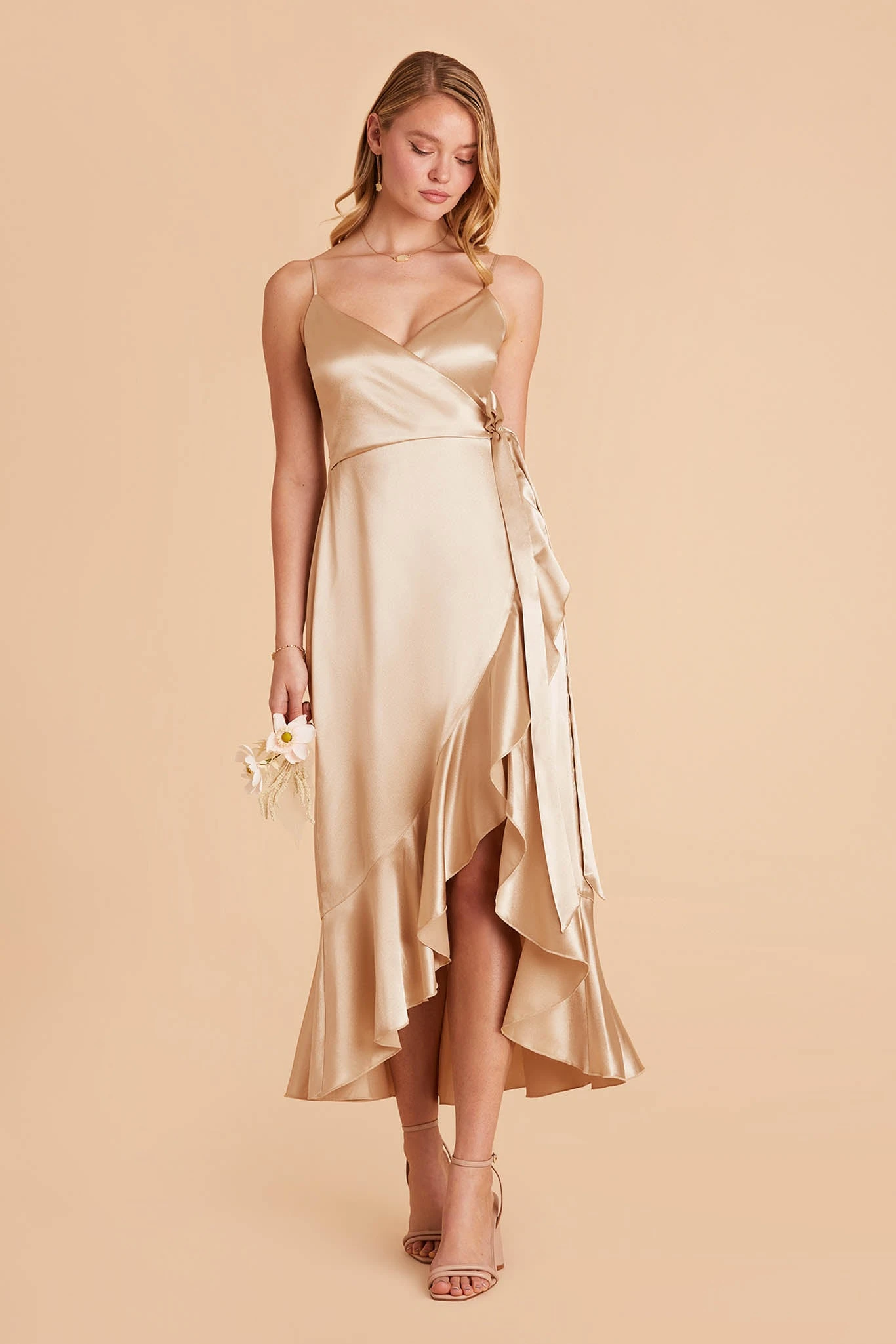 YC Shiny Satin Midi Dress - Gold - Image 4
