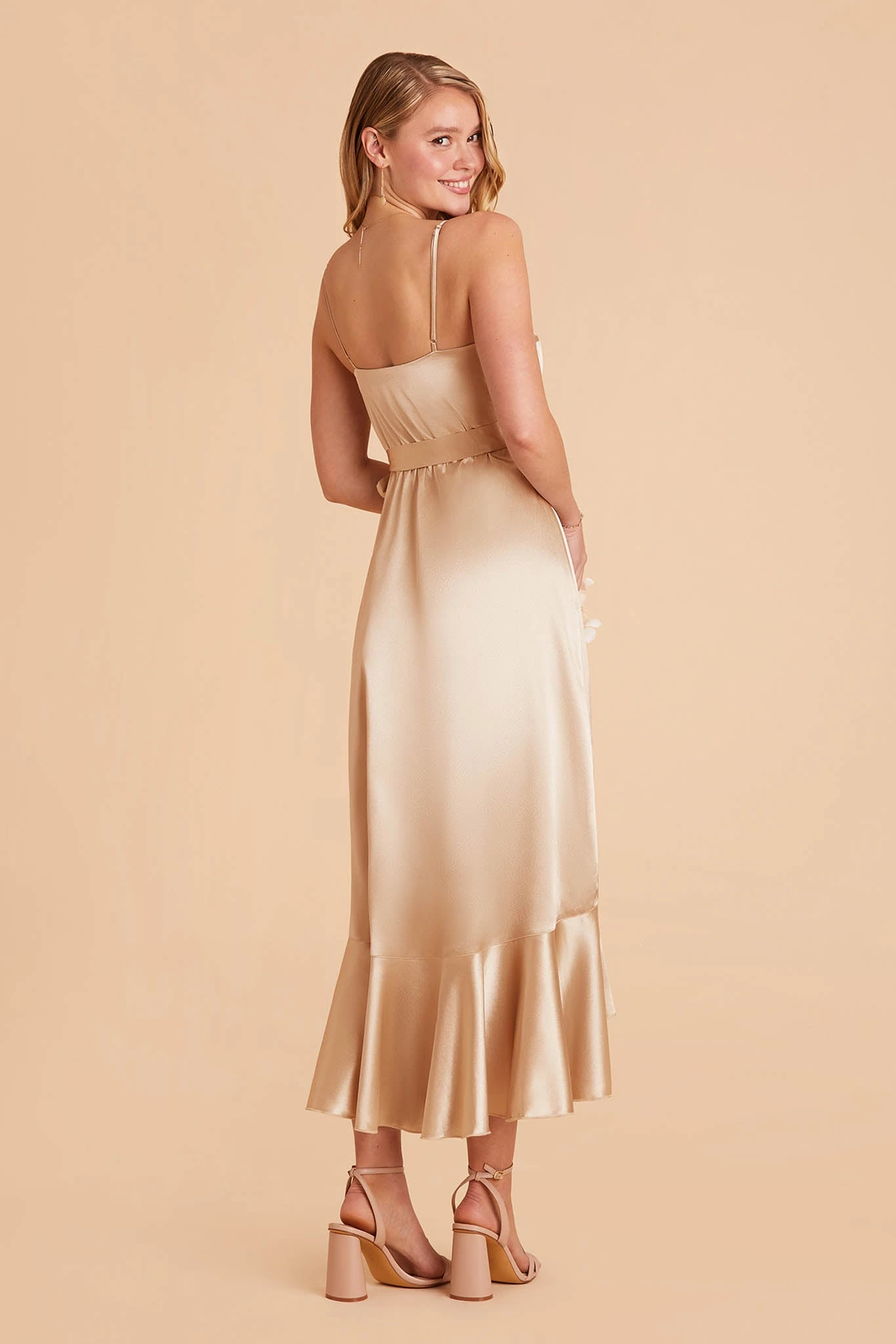 YC Shiny Satin Midi Dress - Gold - Image 3