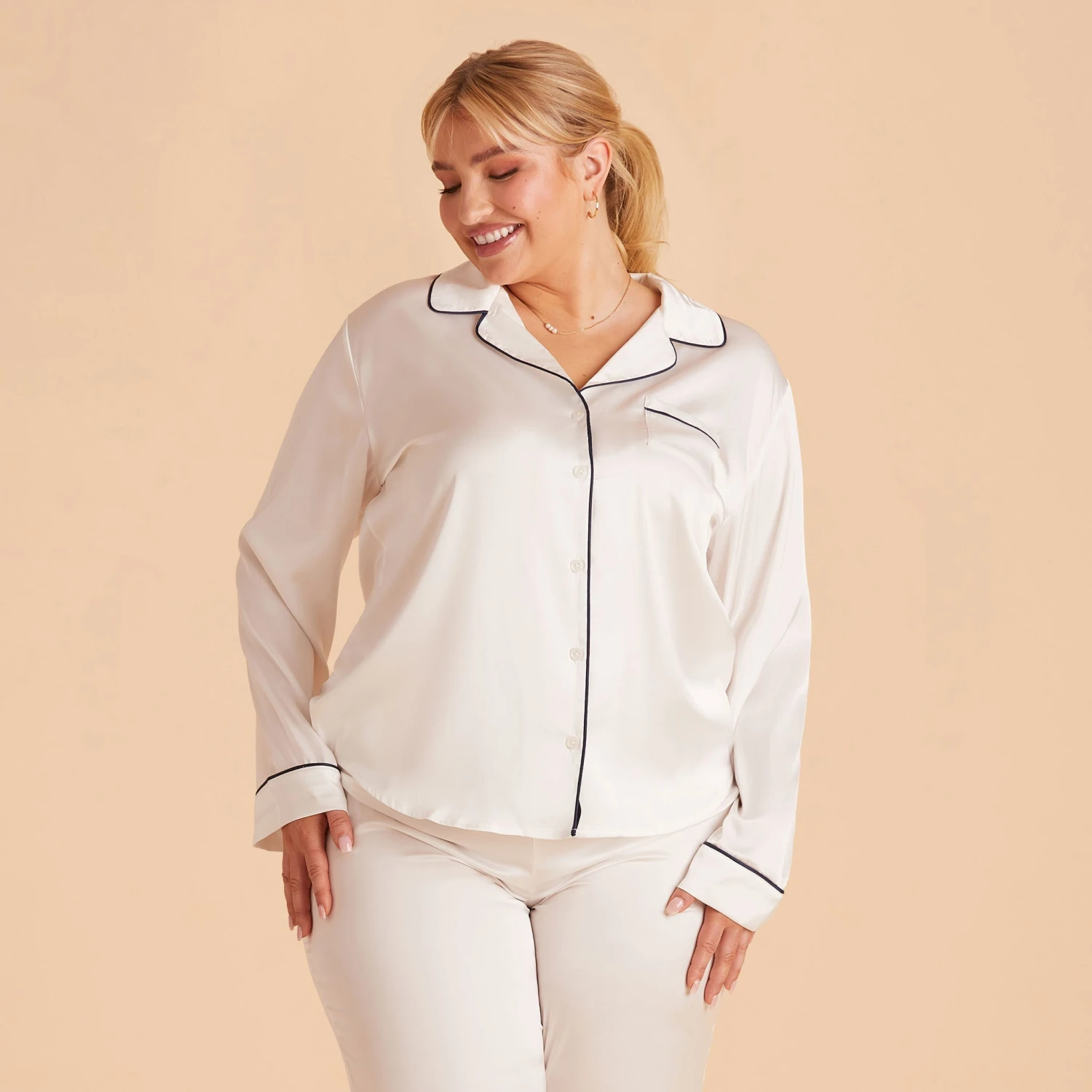 Jonny Long Sleeves And Pants Satin PJ Set - Ivory - Image 13