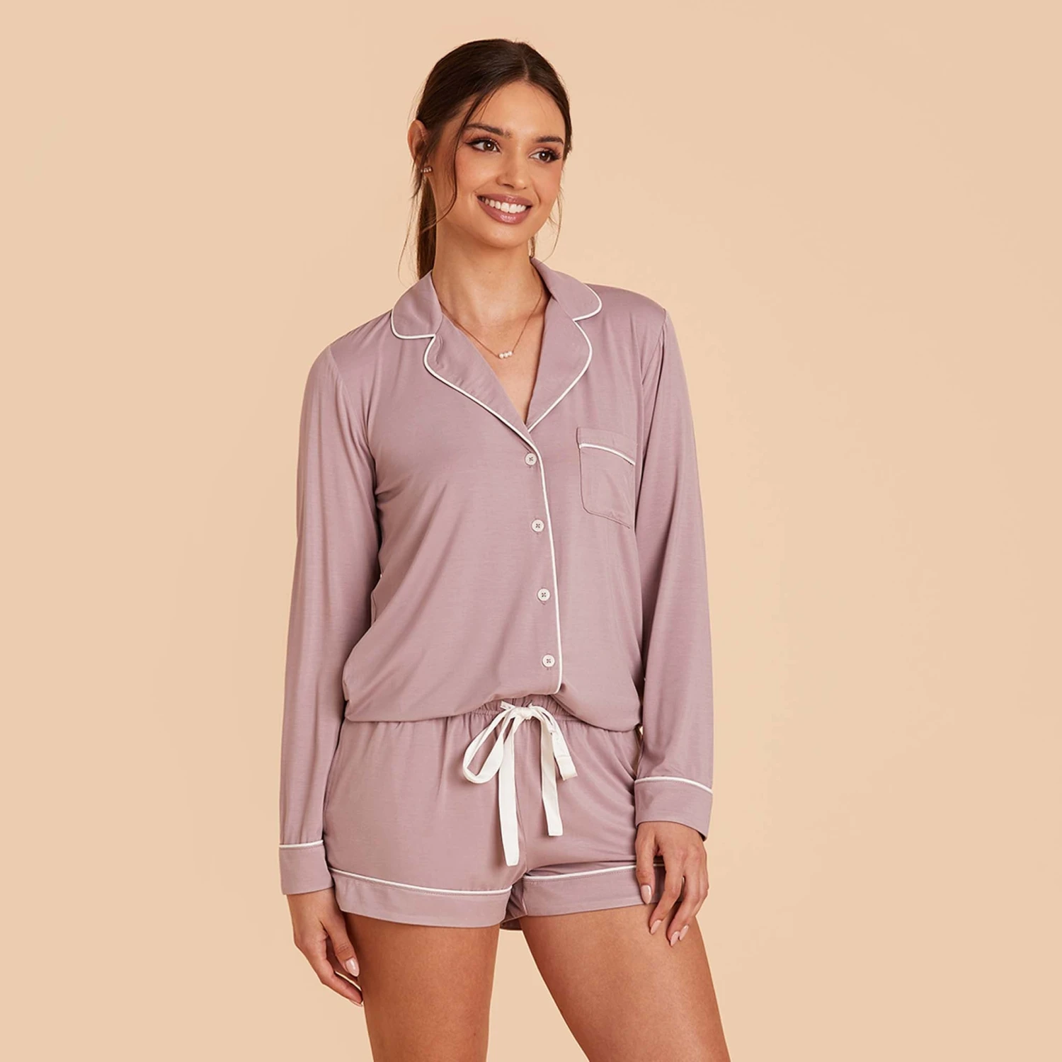 Jonny Long Sleeve Pajama Set - Mauve - Image 5