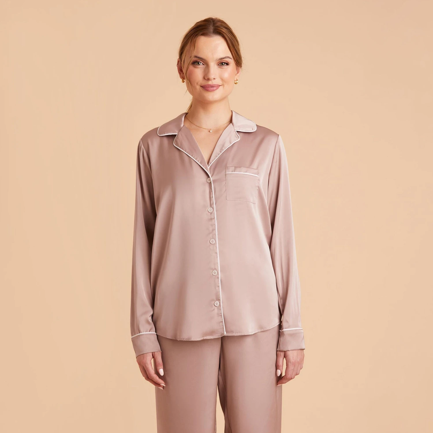 Jonny Long Sleeves And Pants Satin PJ Set - Mauve Taupe - Image 12