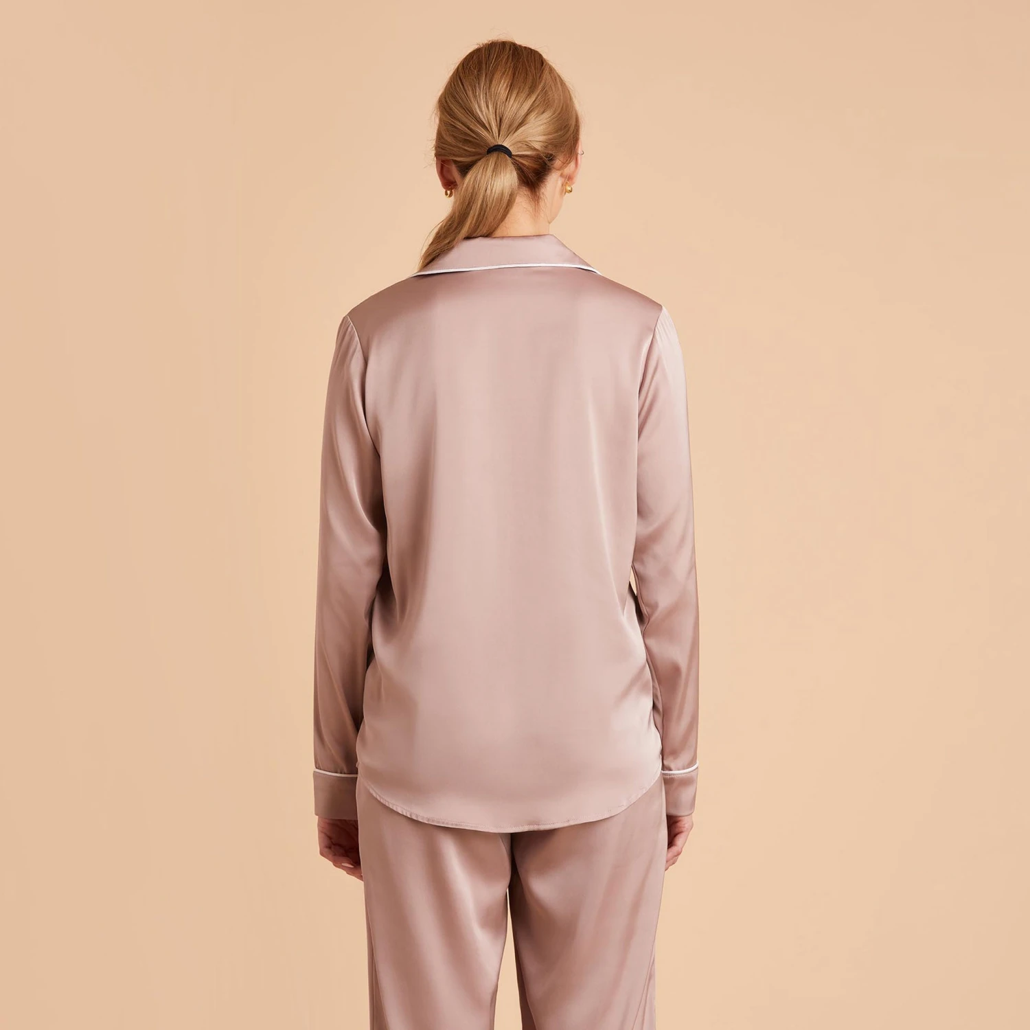 Jonny Long Sleeves And Pants Satin PJ Set - Mauve Taupe - Image 11