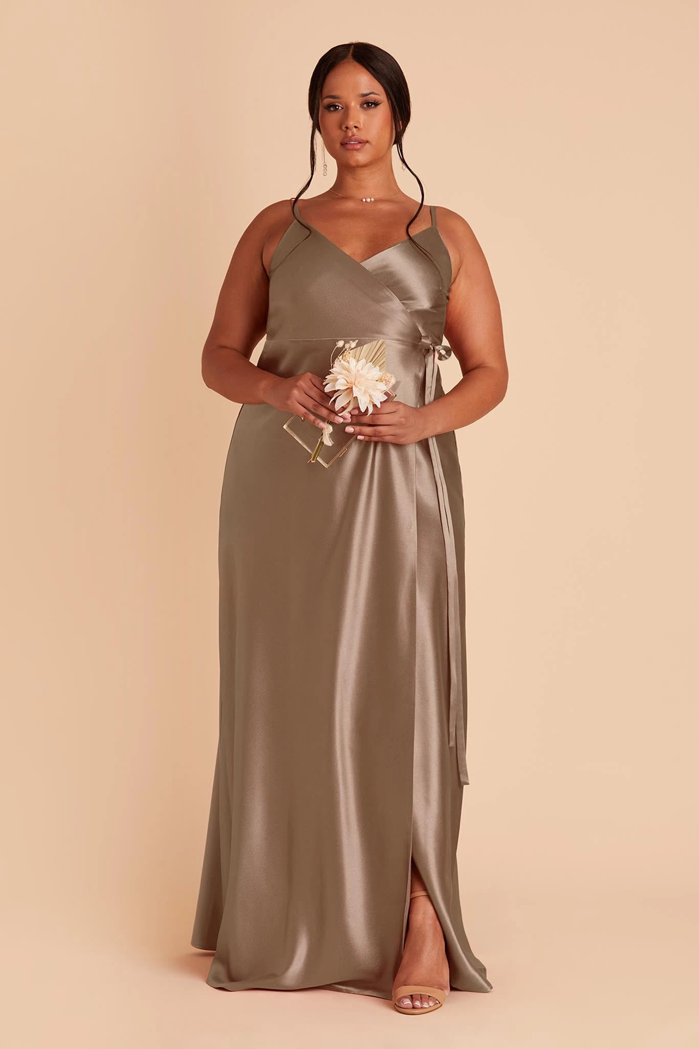 Cindy Shiny Satin Dress - Mocha - Image 6