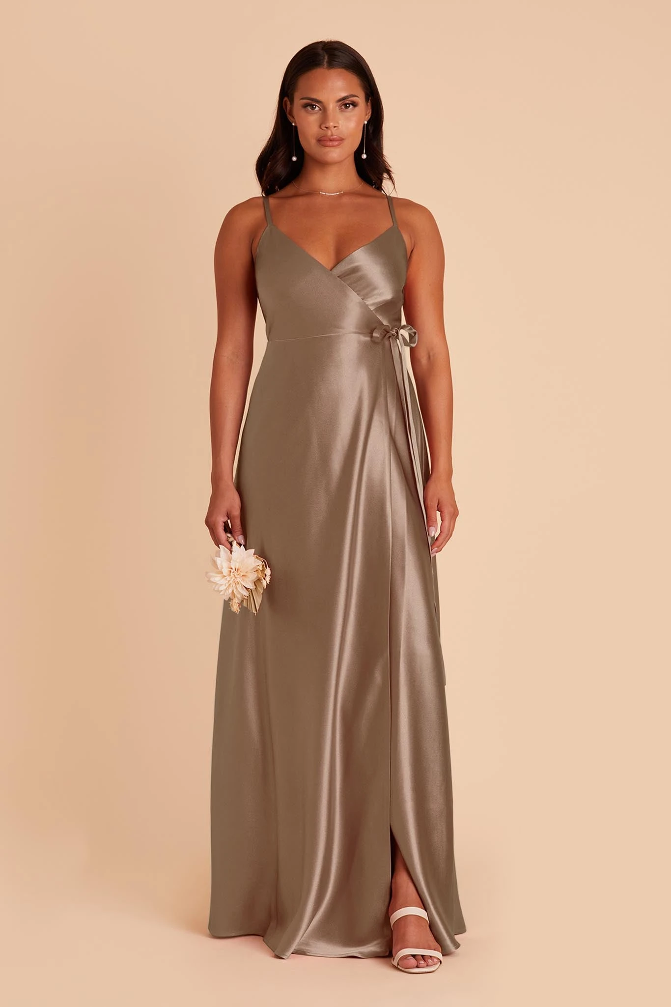 Cindy Shiny Satin Dress - Mocha - Image 3