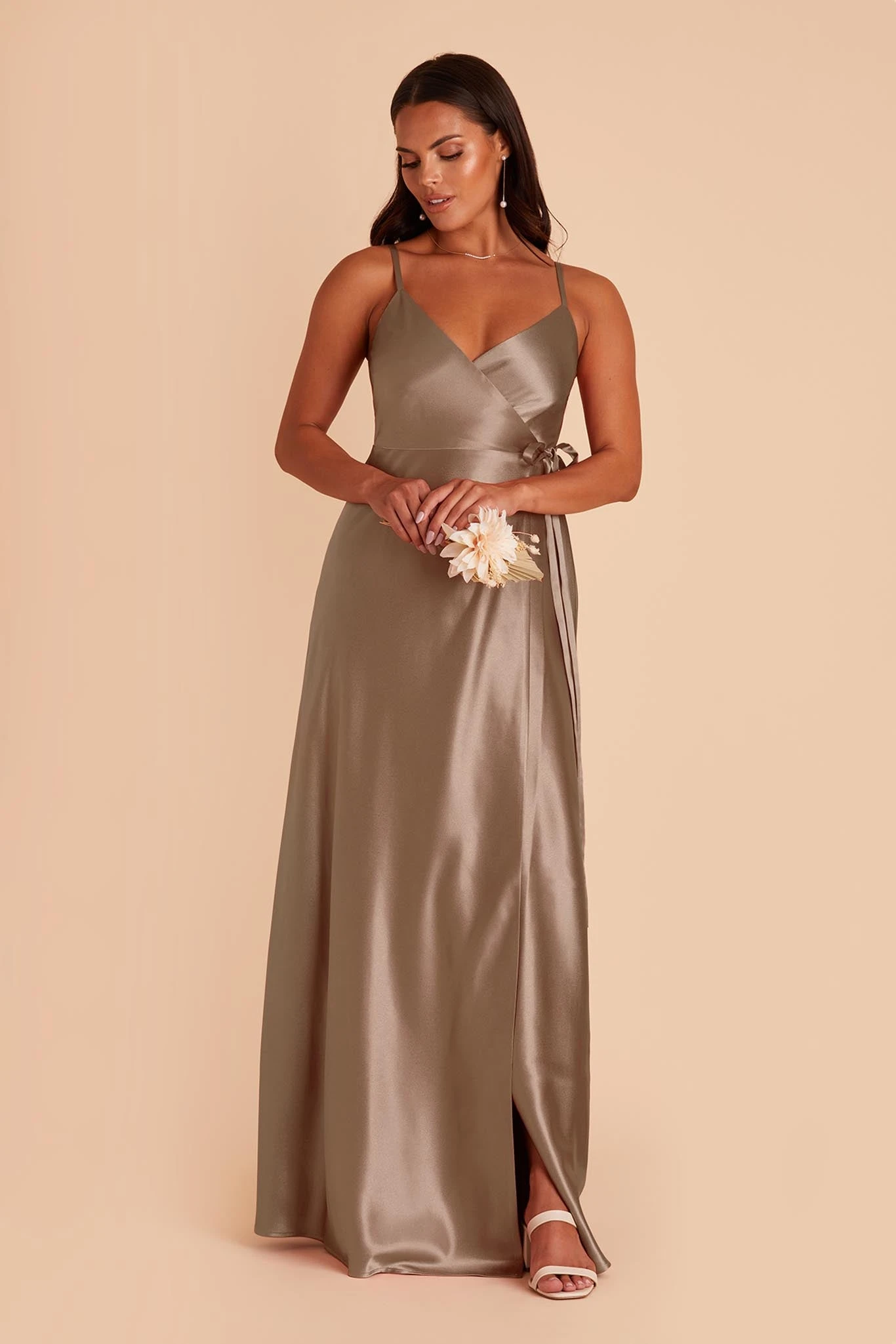 Cindy Shiny Satin Dress - Mocha - Image 4