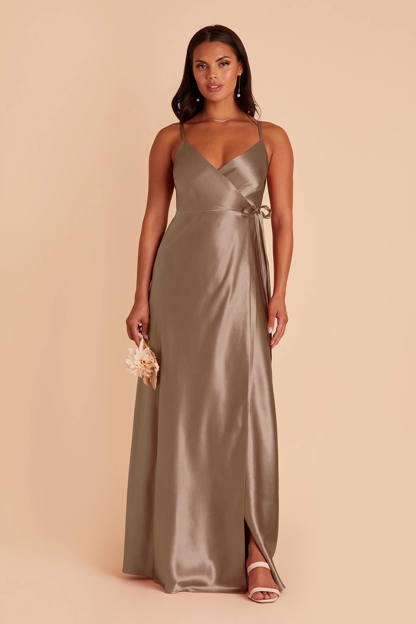 Cindy Shiny Satin Dress - Mocha