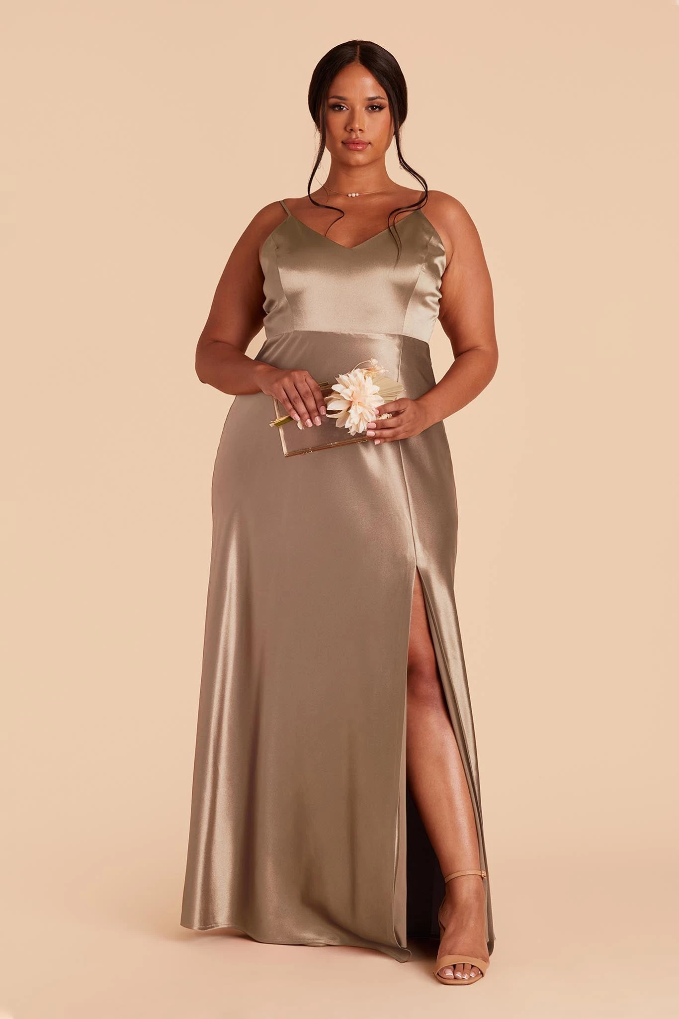 Jay Shiny Satin Dress - Mocha - Image 7