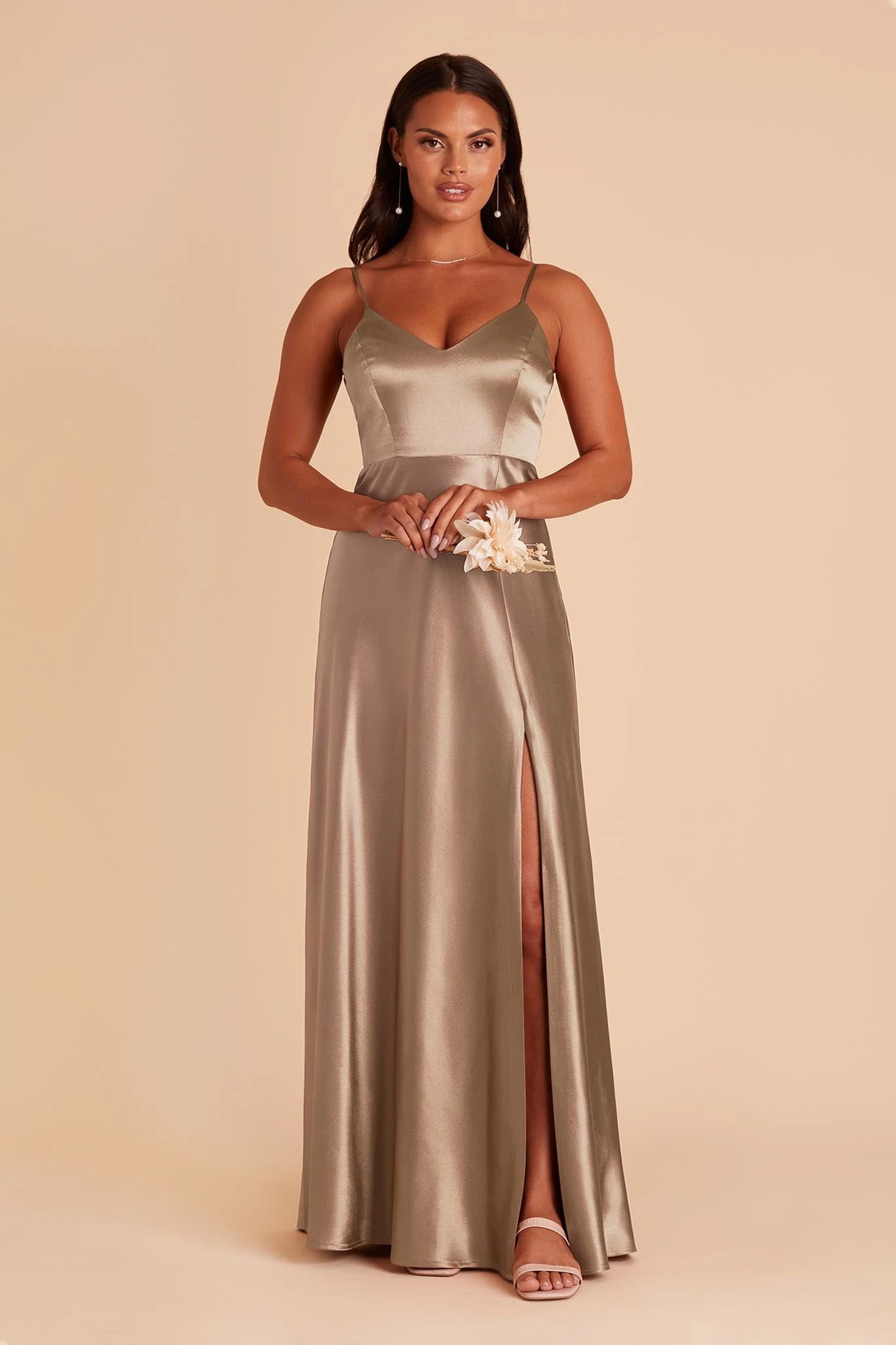 Jay Shiny Satin Dress - Mocha - Image 6